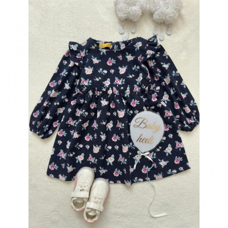 پیراهن سورمه ای گلدار