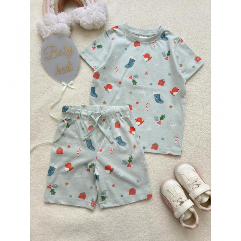 ست تیشرت شلوارک سبزآبی