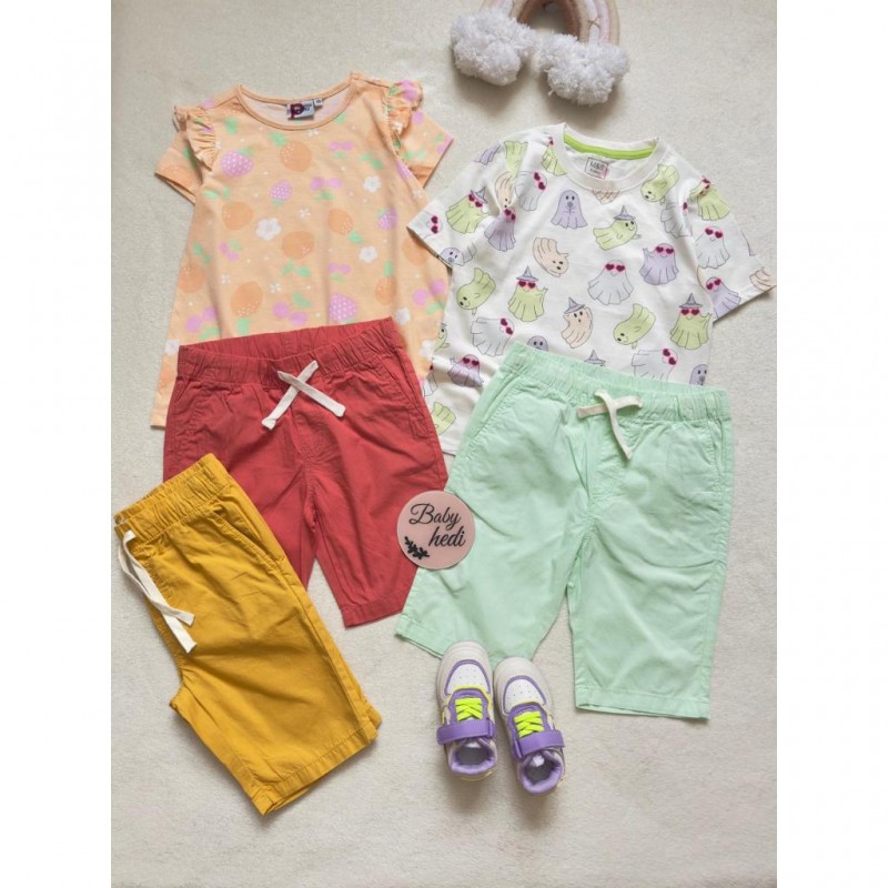 شلوارک های کتان کاغذی/ تیشرت های دخترانه