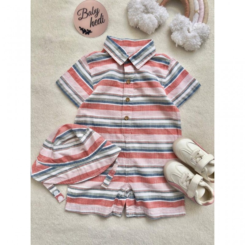 ست رامپر و کلاه راه راه