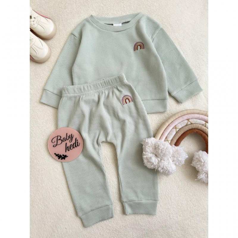 ست بلوز شلوار بیسکوییتی رنگین کمان