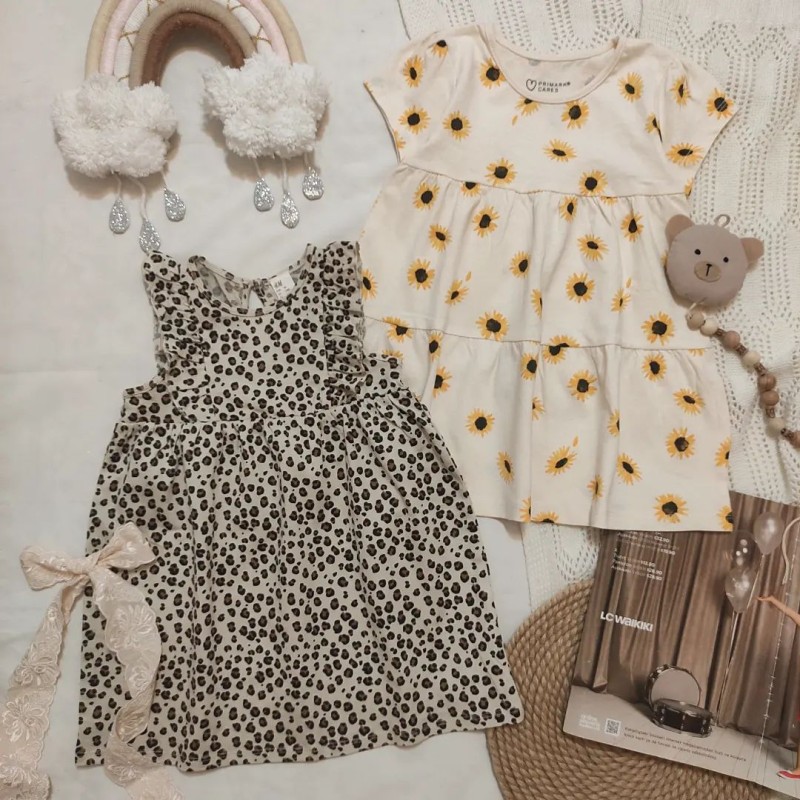 پیراهن نخی پلنگی و آفتابگردان