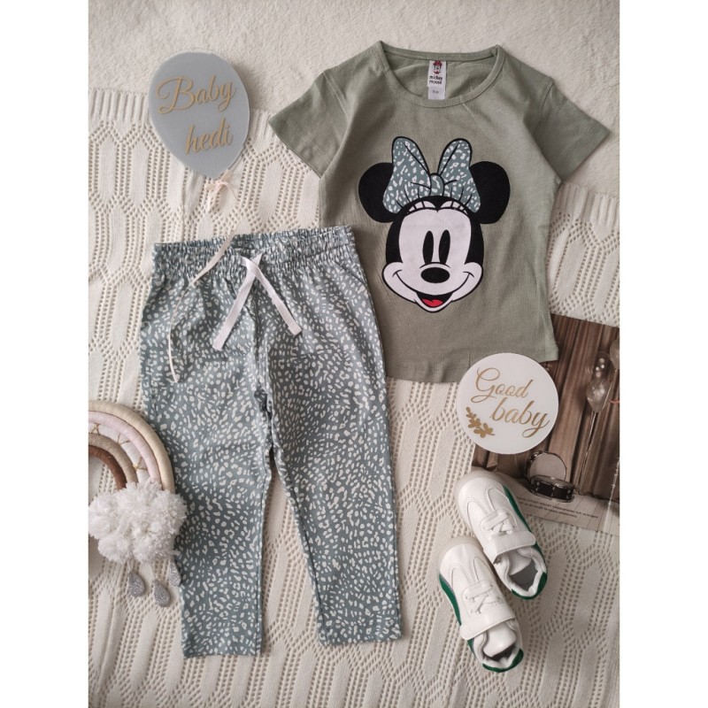 ست تیشرت و‌ شلوار مینی موس سبز