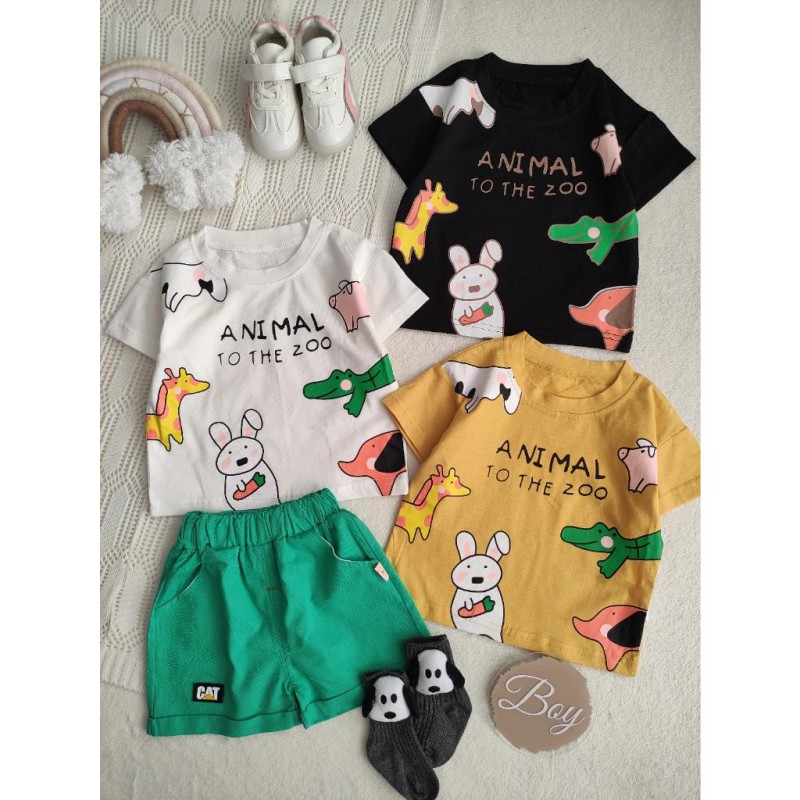 ست تیشرت حیوانات و شلوارک سبز