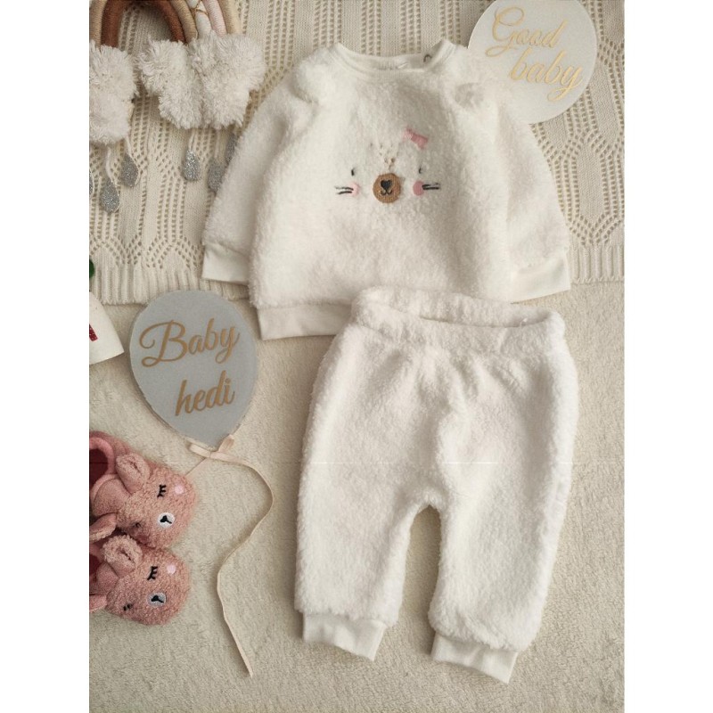 ست بلوز و شلوار تدی سفید