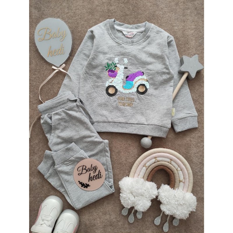 ست بلوز و شلوار موتور طوسی