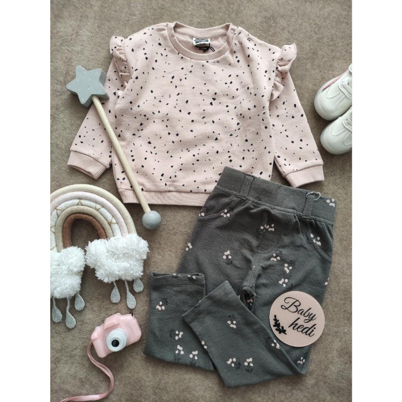 بلوز دورس توکرکی صورتی خالدار و شلوار مجلسی نوک مدادی شکوفه