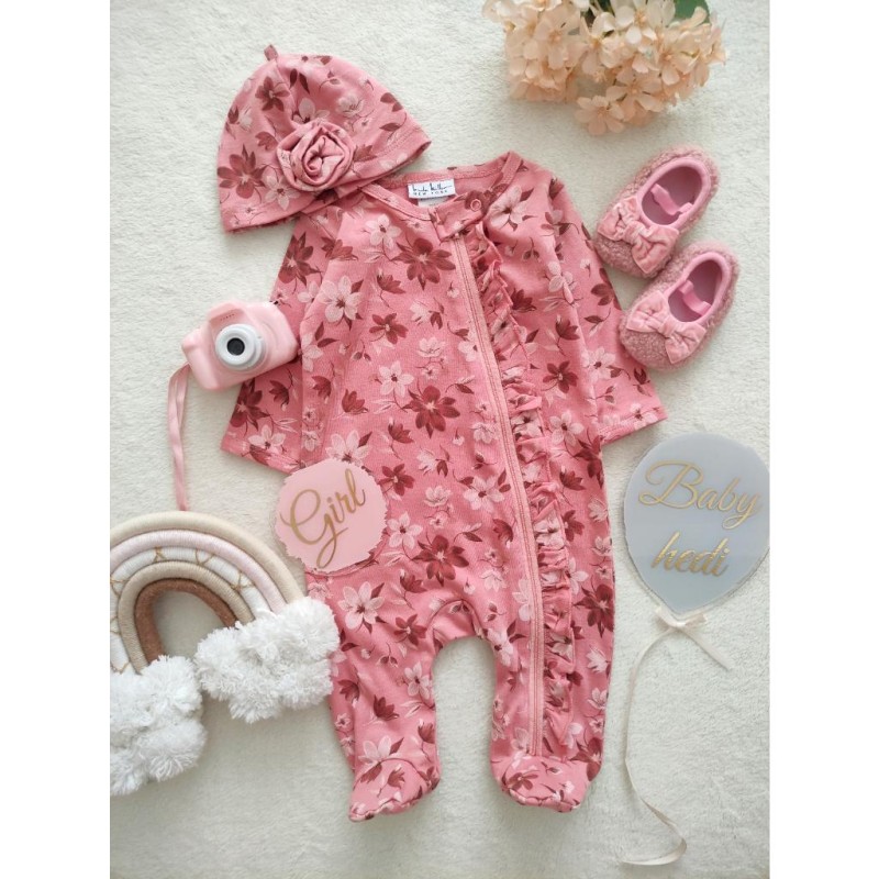 ست دو تیکه سرهمی و کلاه گل گلی