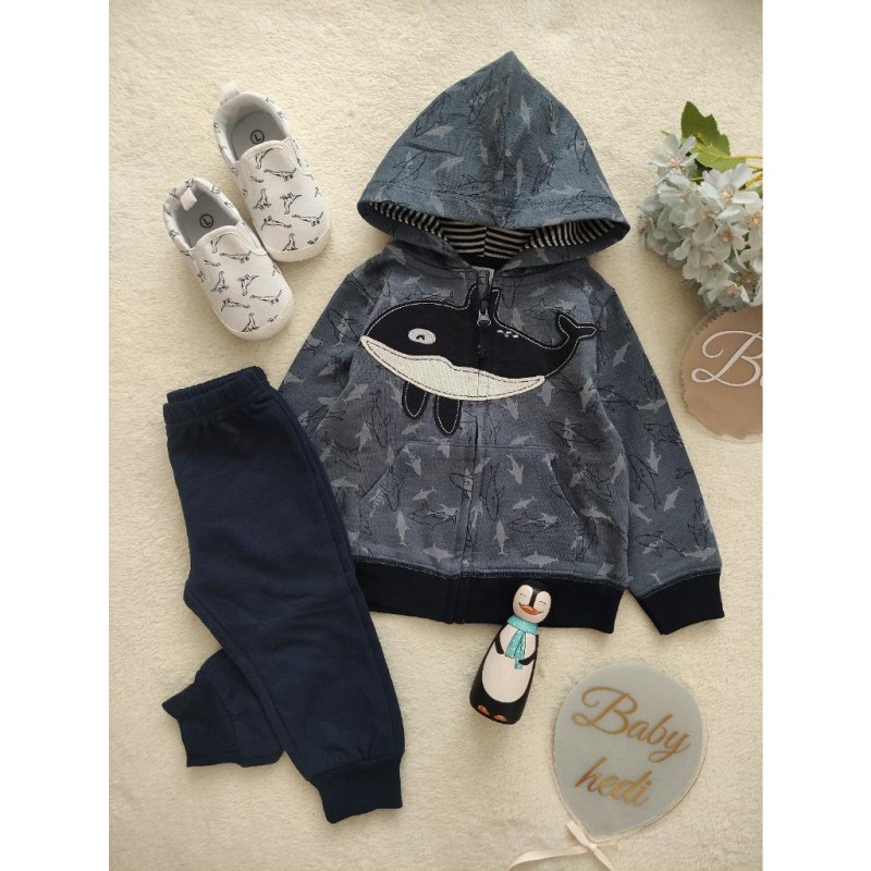 ست سوییشرت و شلوار آبی سرمه ای کوسه