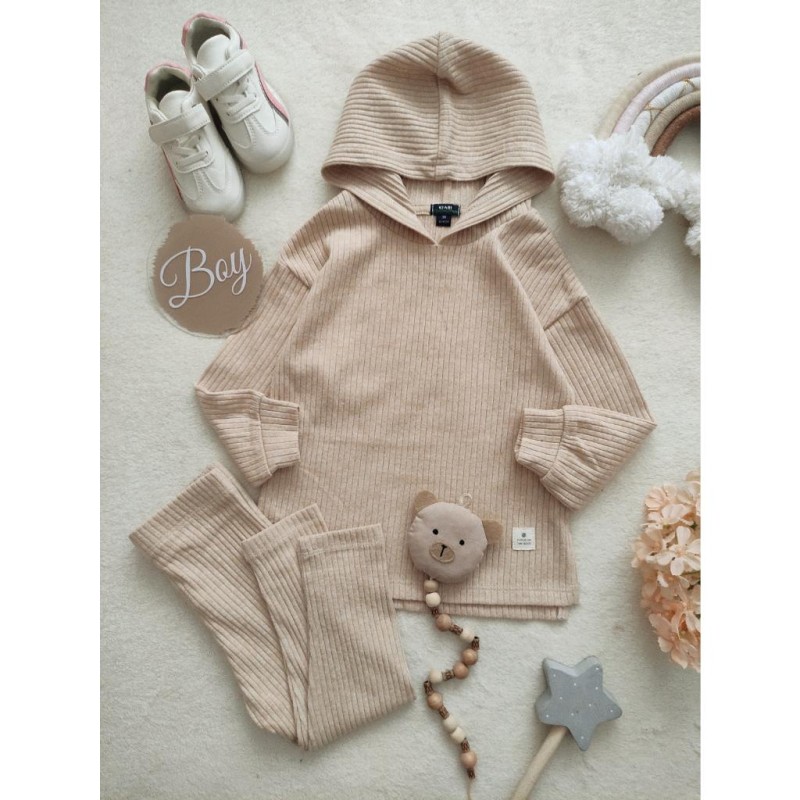 ست بلوز کلاهدار و شلوار کبریتی رنگ کرم