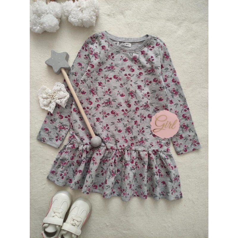 پیراهن دورس طوسی گلدار