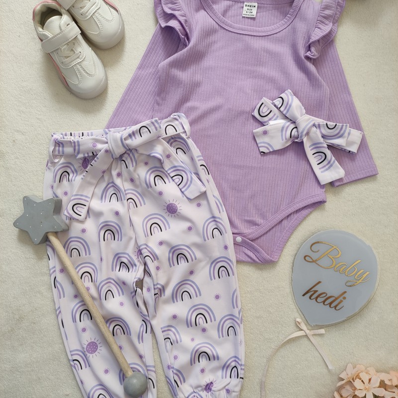 سه تیکه کبریتی با شلوار رنگین کمان بنفش