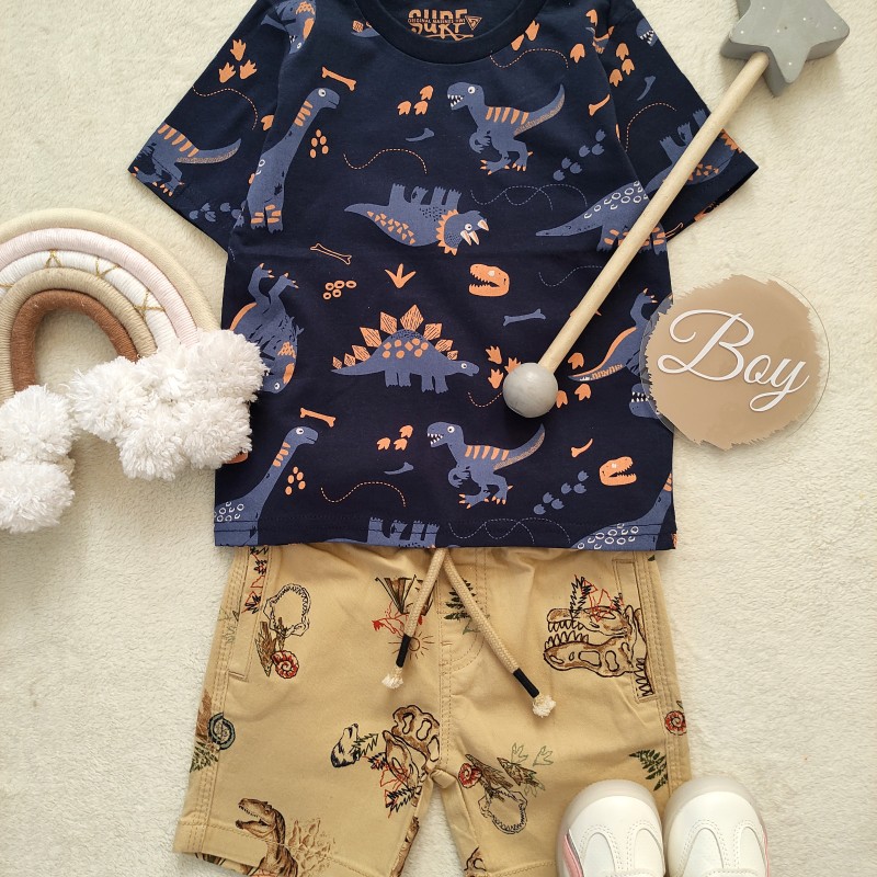 تی شرت پسرانه سورمه ای  طرح دایناسور