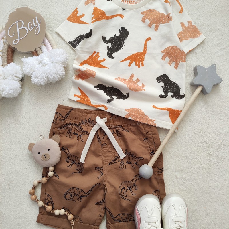 تیشرت تابستانه ی  پسرانه ،طرح دایناسور کارتونی