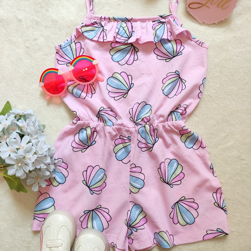 رامپر ساحلی دخترانه،صورتی طرح صدف،کمر کش از برند h*&*m