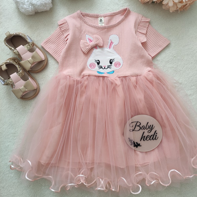 پیراهن صورتی توردار