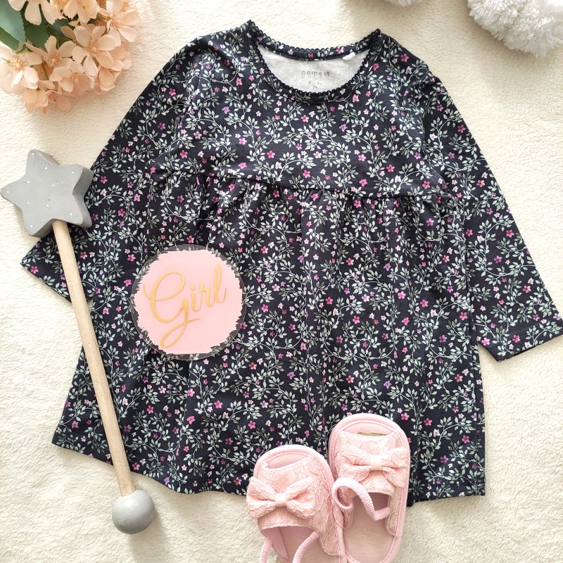 پیراهن نخی سورمه ای گلدار