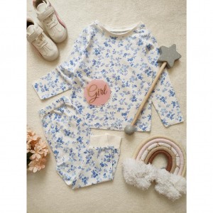 ست بلوز شلوار گلدار آبی