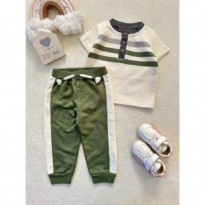 ست بلوز شلوار پسرانه یقه دکمه دار