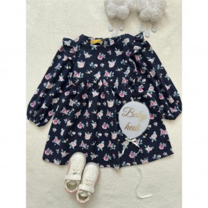 پیراهن سورمه ای گلدار