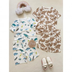 ست های تیشرت شلوارک دایناسور کرم و آبی