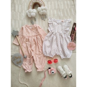 سرهمی صورتی لمه دار و رامپر سفید خالدار