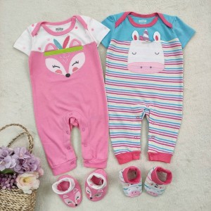 ست سرهمی آستین کوتاه تک شاخ راه راه و پاپوش