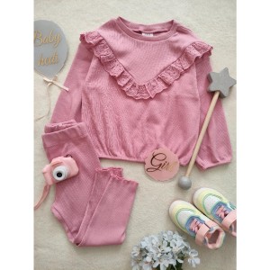 ست بلوز و شلوار گیپور صورتی