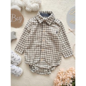 پیراهن زیردکمه چهارخانه طوسی