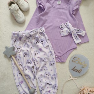 سه تیکه کبریتی با شلوار رنگین کمان بنفش