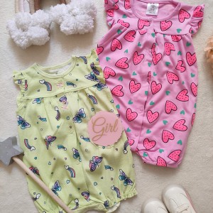 رامپر قلبی بنفش سرخابی آستین چین دار