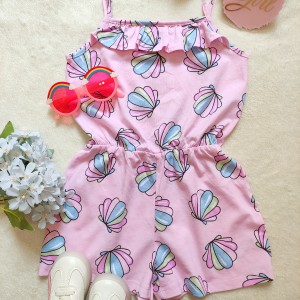 رامپر ساحلی دخترانه،صورتی طرح صدف،کمر کش از برند h*&*m