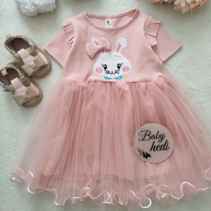 پیراهن صورتی توردار