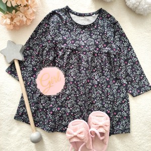 پیراهن نخی سورمه ای گلدار