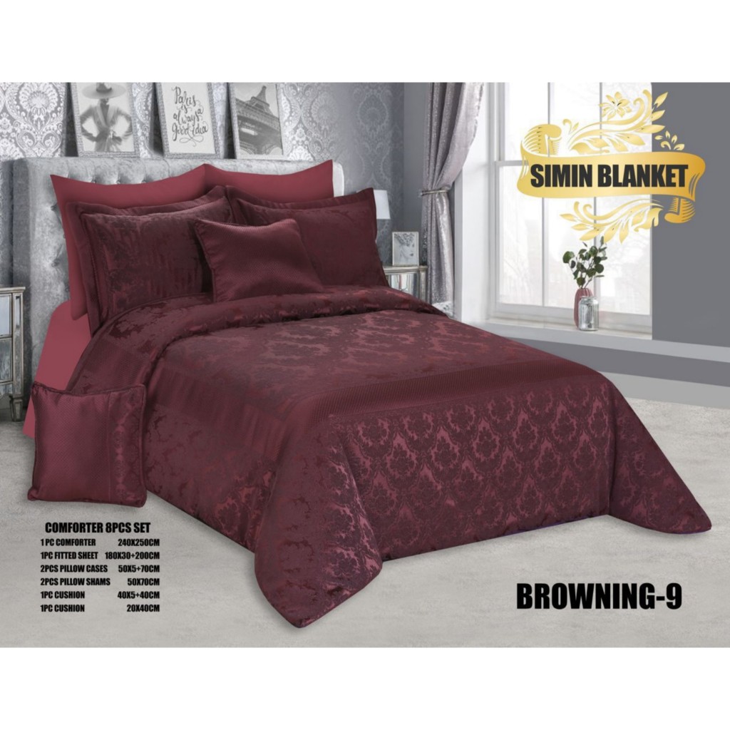 روتختی دونفره ۸ تکه سیمین بلانکت ابریشم ژاکارد طرح BROWNING