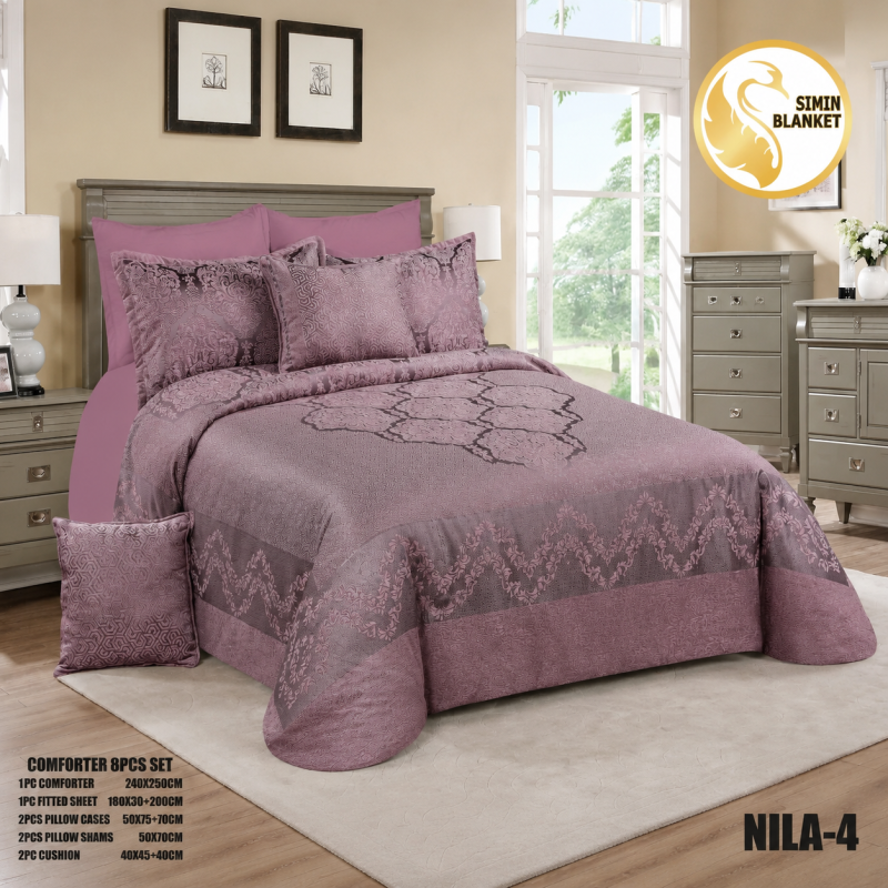 روتختی دونفره ۸ تکه سیمین بلانکت ابریشم ژاکارد طرح NILA