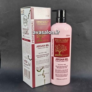 شامپو و سرم آرگان Rose Gold بدون سولفات – ترمیم، تقویت و درخشان‌کننده موهای آسیب‌دیده و کراتین شده