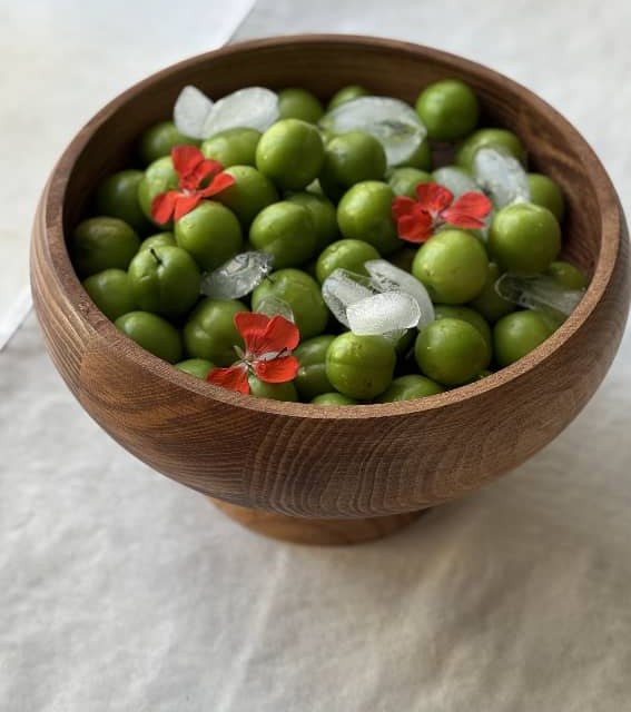 میوه‌خوری چوبی پایه‌دار مدل خمره‌ای (خراطی) با قطر ۲۵  کد 416