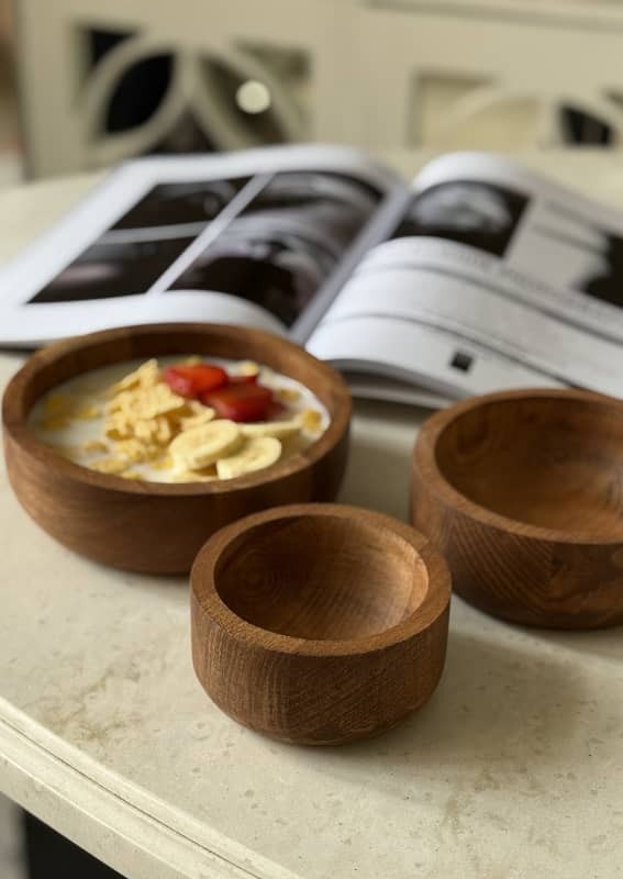 کاسه چوبی گرد لوکس مدل ژاپنی F (چوب گردو) – کد 4127 B