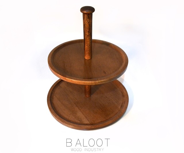 شیرینی خوری  چوبی دو طبقه دایره دسته دار کد 3409