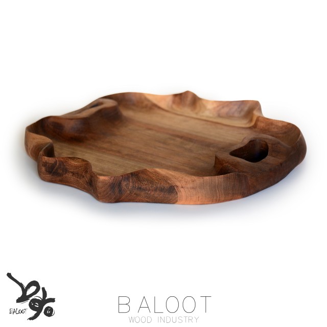 سینی چوبی  تزئینی دفرمه گرد گردو 30*30 کد 4731B
