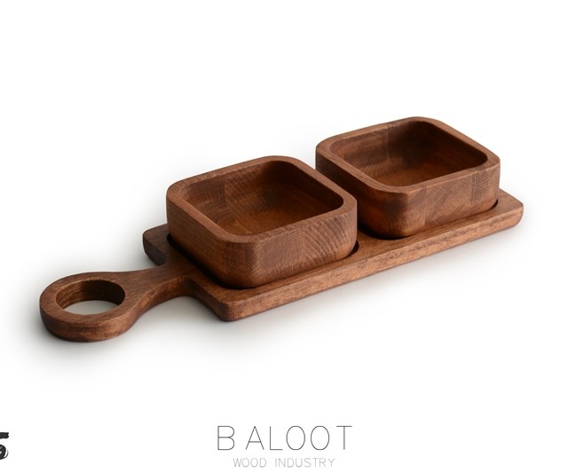 آجیل خوری چوبی راکتی دوخانه (چوب راش) – کد 3373