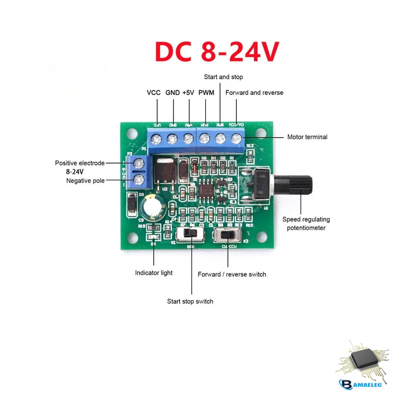 ماژول درایور و کنترل دور موتور براشلس ولتاژ 5V – 12V جریان 1.8AMAX‏