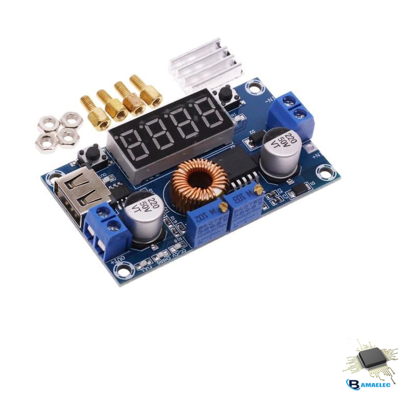 ماژول کاهنده ولتاژ 5 آمپر XL4015 همراه با نمایشگر و پورت USB و ولتاژ و جریان خروجی قابل تنظیم