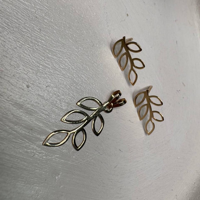 نیم ست طلا طرح برگ وزن 0/590 گرم