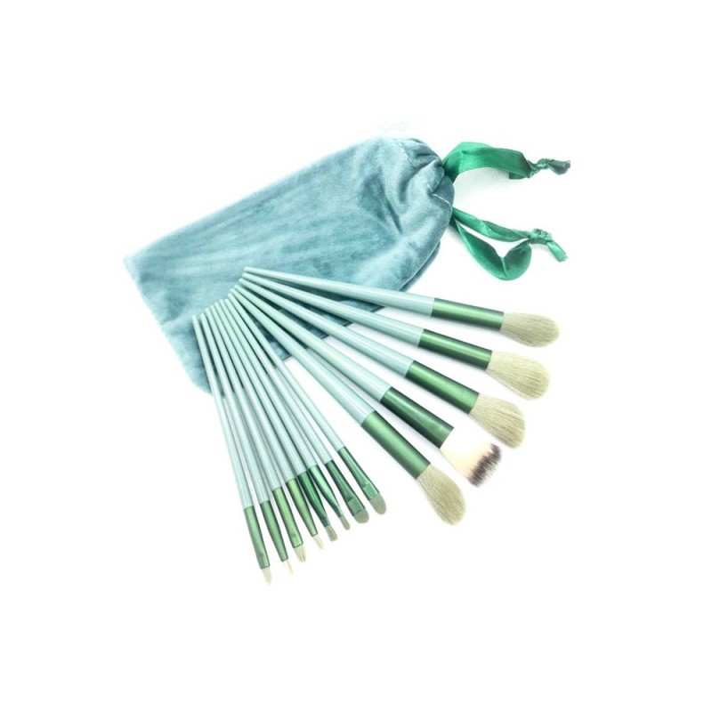 براش آرایشی 13 عددی فیکس پلاس کیف مخملی (رنگ سبز)