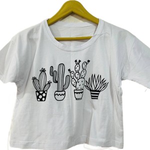 کراپ دخترانه طرح گلدان و کاکتوس