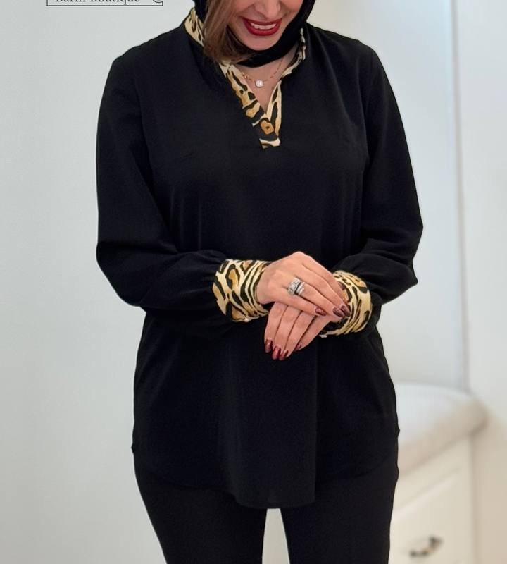 شومیز زنانه یقه و سر استین  پلنگی