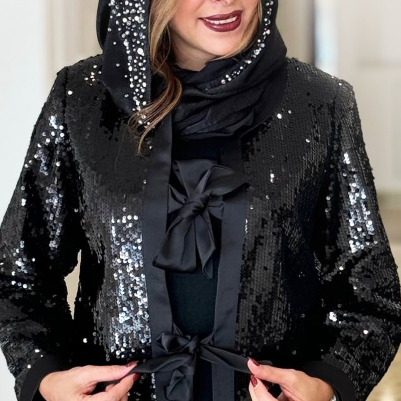 کت مشکی پولکی جلو پاپیونی