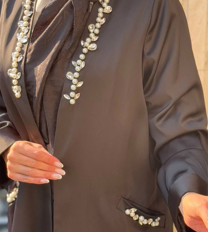 مانتو ساتن مروارید دوزی